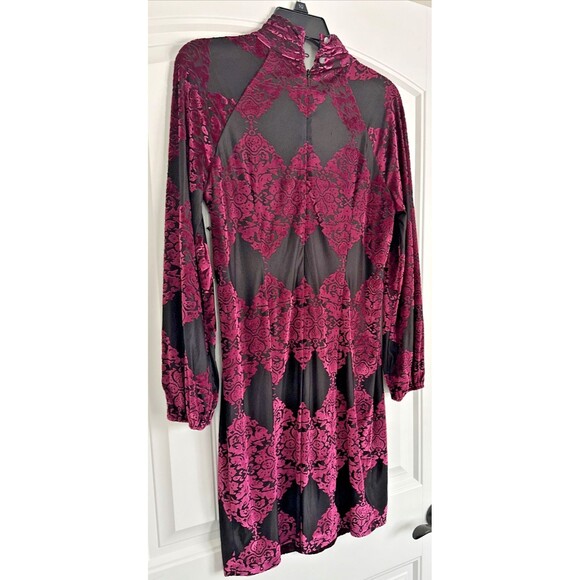 Vince Camuto Women's Burnout Velvet Balloon-Sleeve Chic Dress Black Fuchsia 10 - Picture 13 of 14